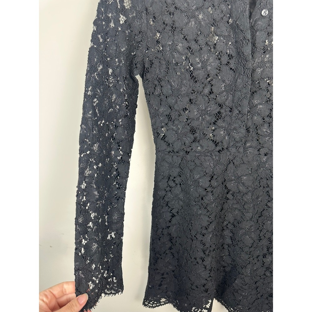 Sandro Lace Mini Dress Women 1 Black Very Good Contrast Collar Long Sleeve 3526 - Picture 7 of 8